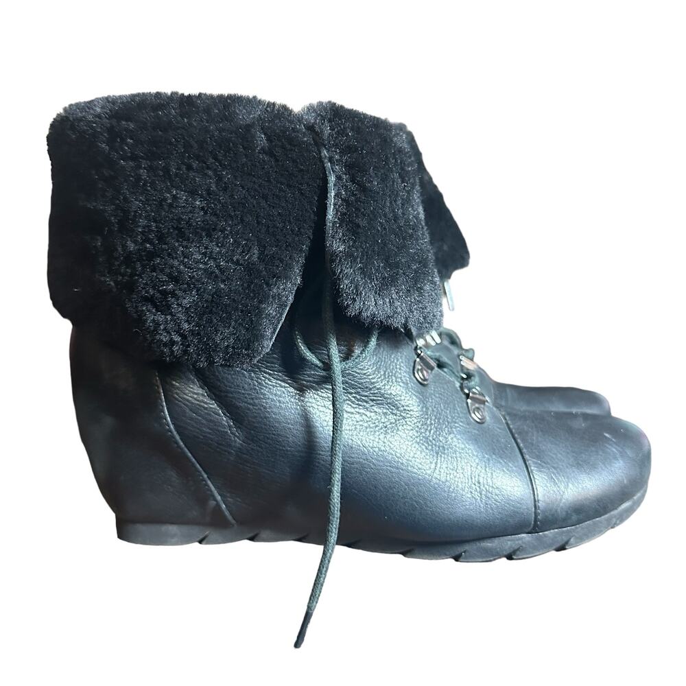 Gentle Souls Barnesicle Black Leather Fur Trim Ankle Boots 7.5M